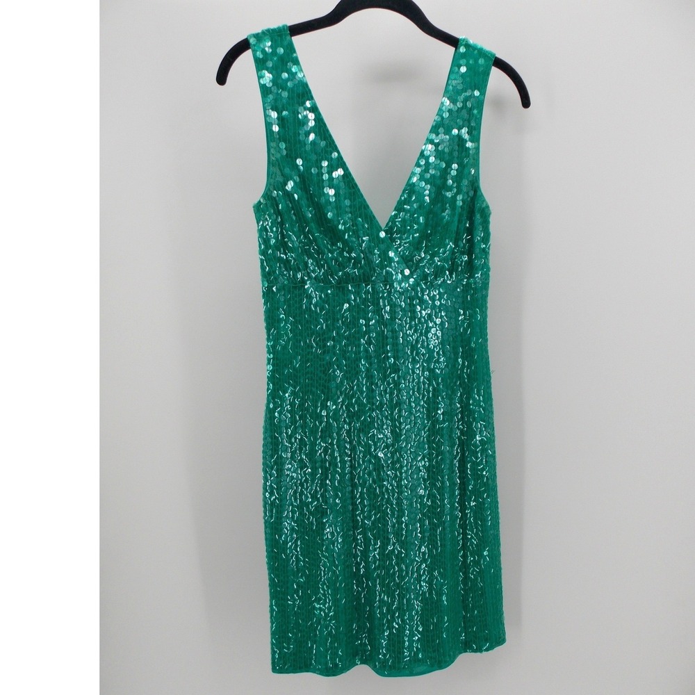 Vintage Nite Line Teal Sleeveless Sequin V-Neck Mini Dress SZ 4 Mermaid Party